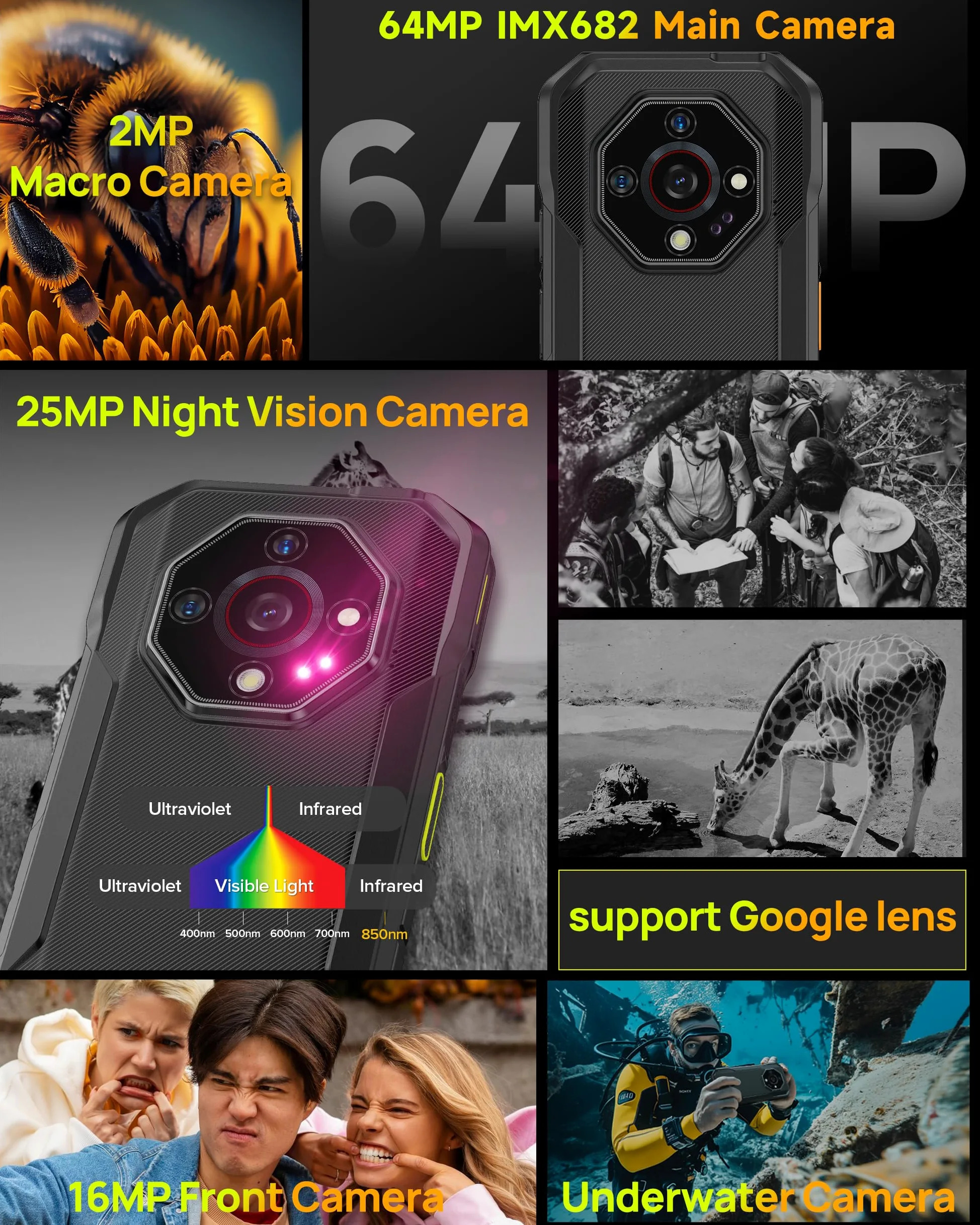 Ulefone Armor X32 Pro Téléphone Portable Incassable 5G, 16Go+256Go/SD-2TB Android 15 Smartphone 5500mAh 64MP+16MP+25MP Vision Nocturne, 5,65" 3-Slots/Flashlight/Face ID/Fingerprint/GPS/OTG/NFC Orange