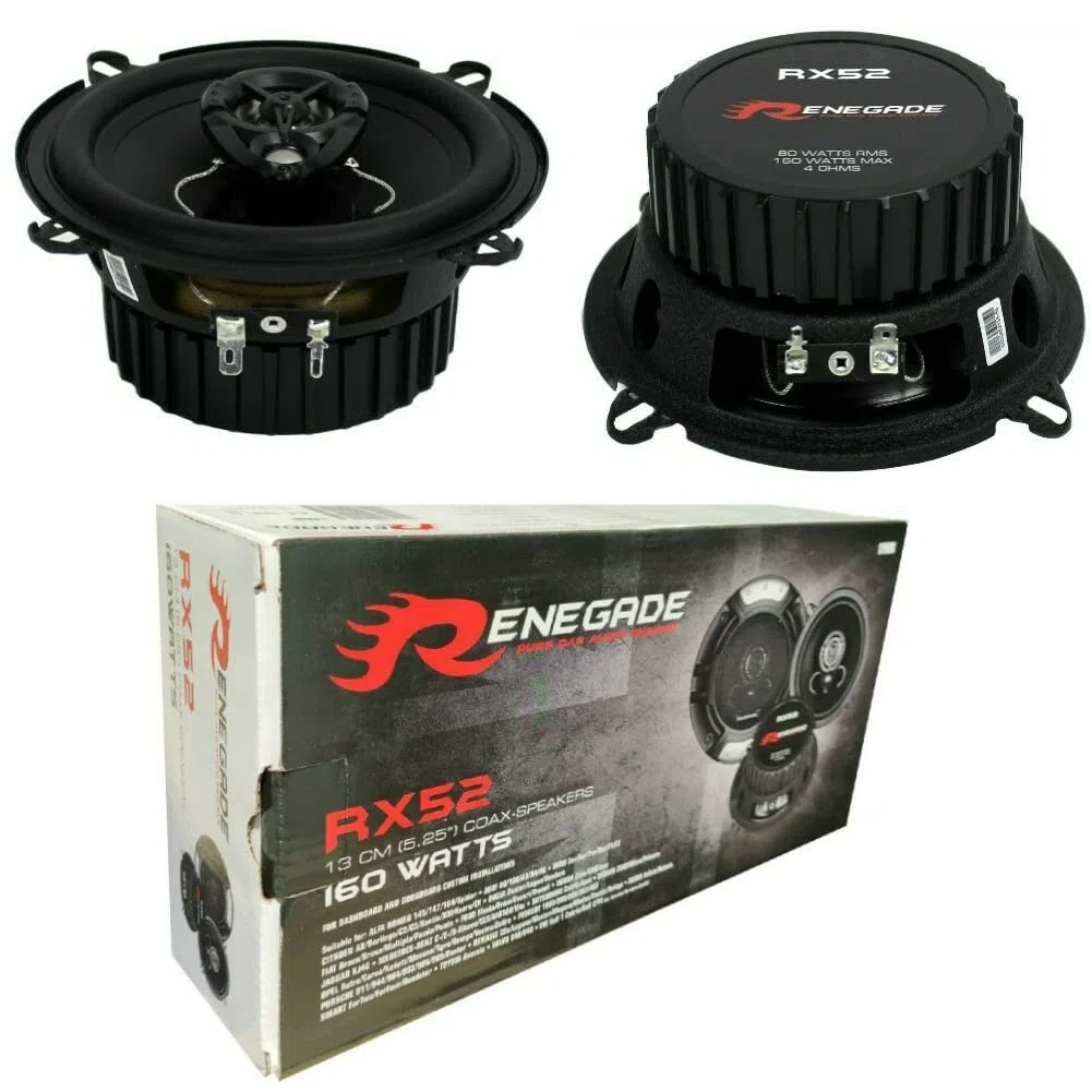 2 Haut-PARLEURS RENEGADE RX52 coaxiales 2 Voies 5,25" 13,00 cm 130 mm 80 Watts rms 160 Watts Max impédance 4 ohms 92 DB spl Voiture Noir, par Paire