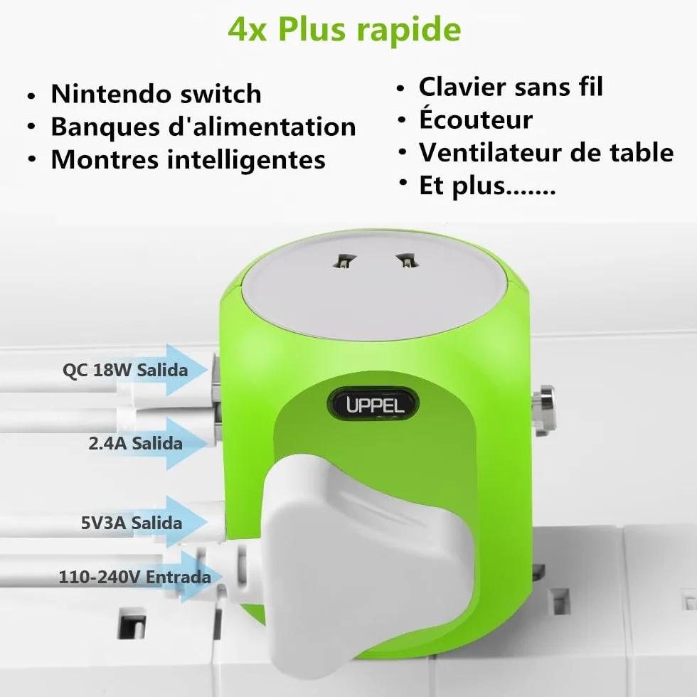 Adaptateur de Voyage Universel QC3.0 Charge Rapide USB 3.0 Type C US/EU/UK/AU