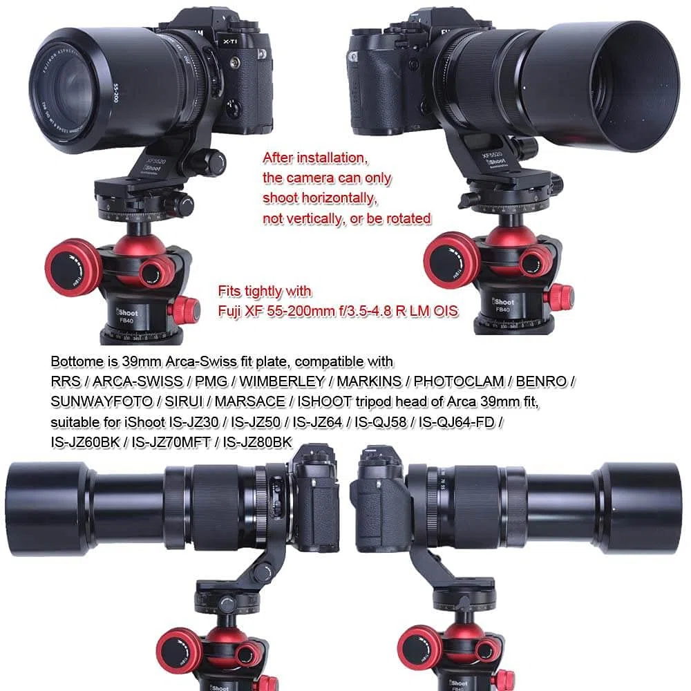 iShoot Anneau de Montage pour Trépied Bague Collier d'Objectif Compatible avec Fuji XF 70-300 f/4-5.6 R LM OIS WR Fujifilm XF 55-200mm f/3.5-4.8 R LM OIS, Support Plaque de dégagement Rapide Arca Fit