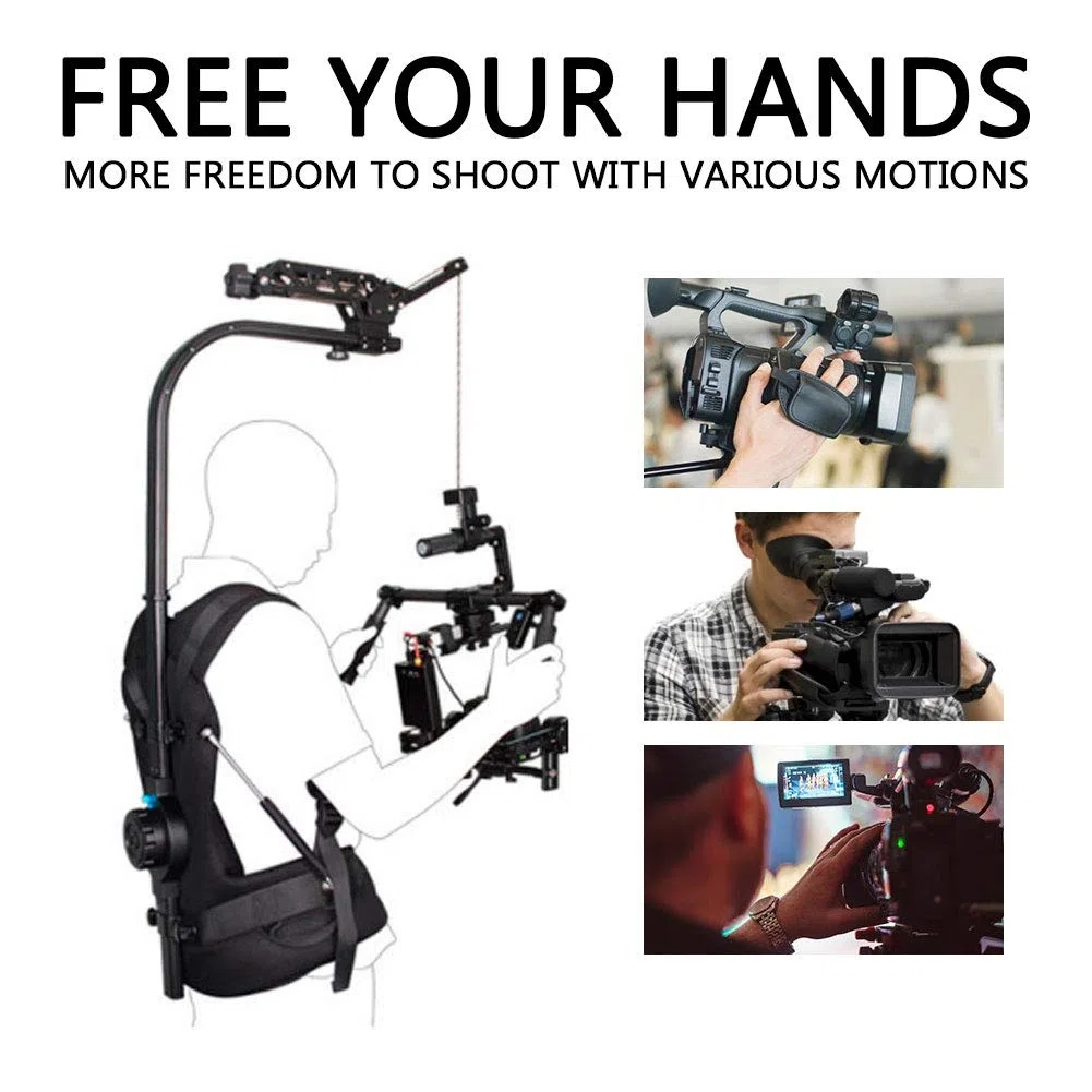 3-18kg Gimbal Vest Rig, Caméscope Caméscope avec Amortisseur de Choc pour Gilet de Soutien avec stabilisateur de Bras, Dispositif de Prise de Vue Stable réglable avec Sac de Rangement, Noir