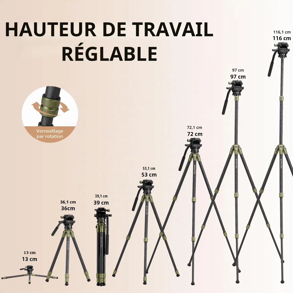 Cayer CH10L Trépied en Fibre de Carbone avec rotule Miniature S1, trépied de Bureau Compact 28", pour appareils Photo sans Miroir, caméscope, téléphone Portable, Webcam