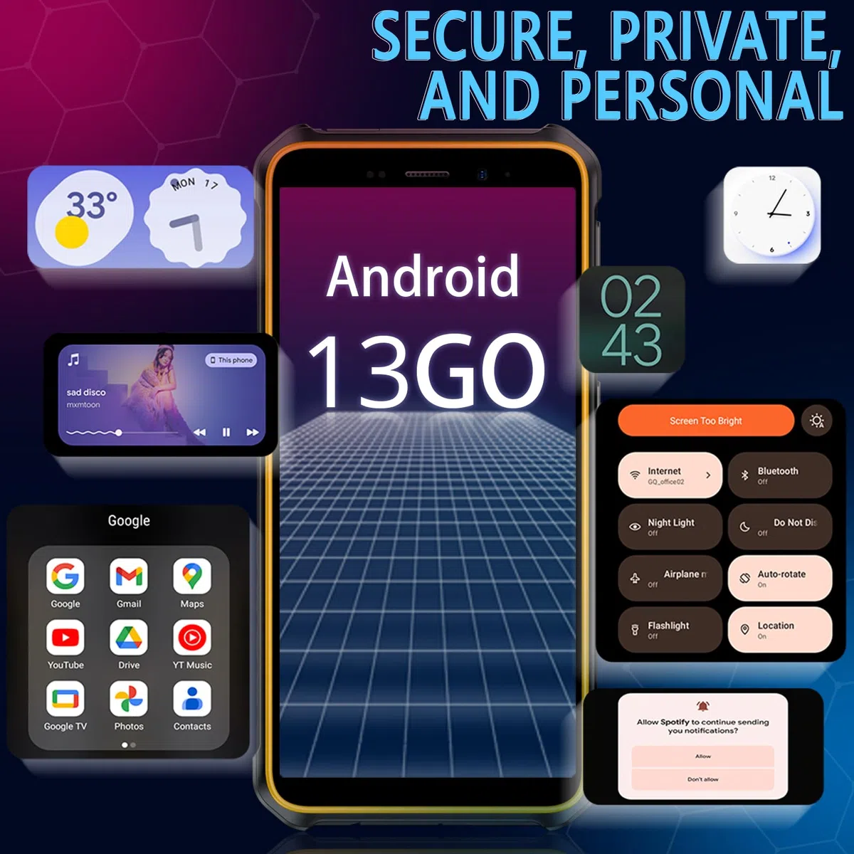 Ulefone Armor X12 Telephone Portable Incassable Android 13, 6Go Arm+32Go ROM/SD-256Go, Téléphone Étanche 5.45" HD+, 13MP+8MP Caméra, Smartphone Antichoc 4860mAh, 4G Dual SIM/NFC/GPS/OTG Orange