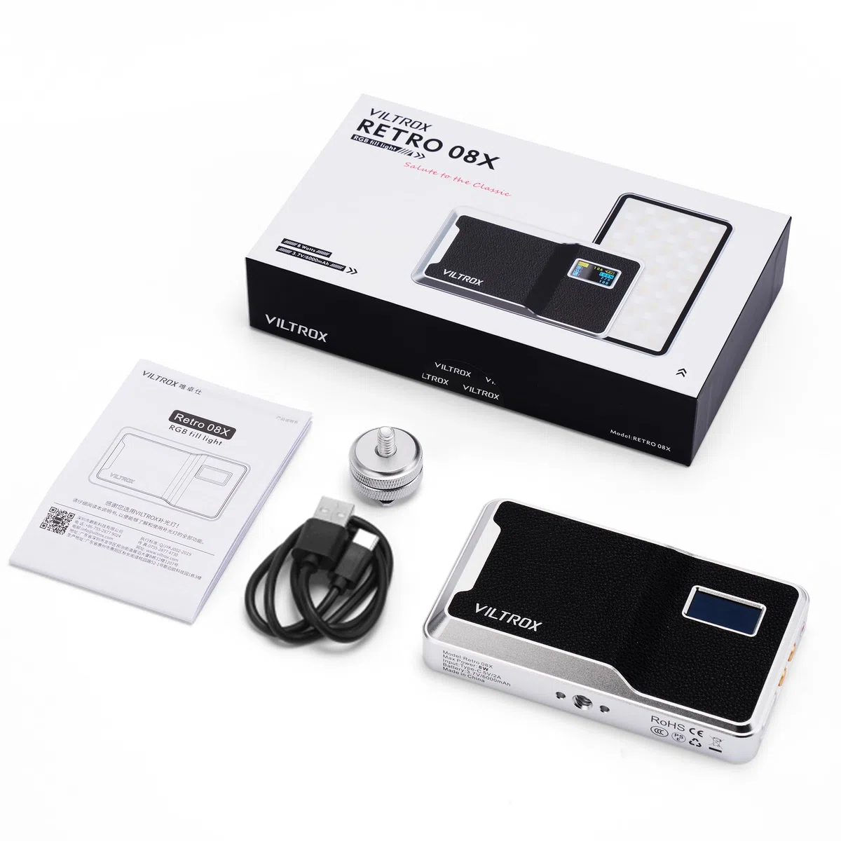 VILTROX 6000mAh lumière LED pour caméra, APP contrôle lumière vidéo RVB, RVB Portable pour Photographie, Panneau de lumière LED pour caméra pour Enregistrement vidéo (Retro 08X)