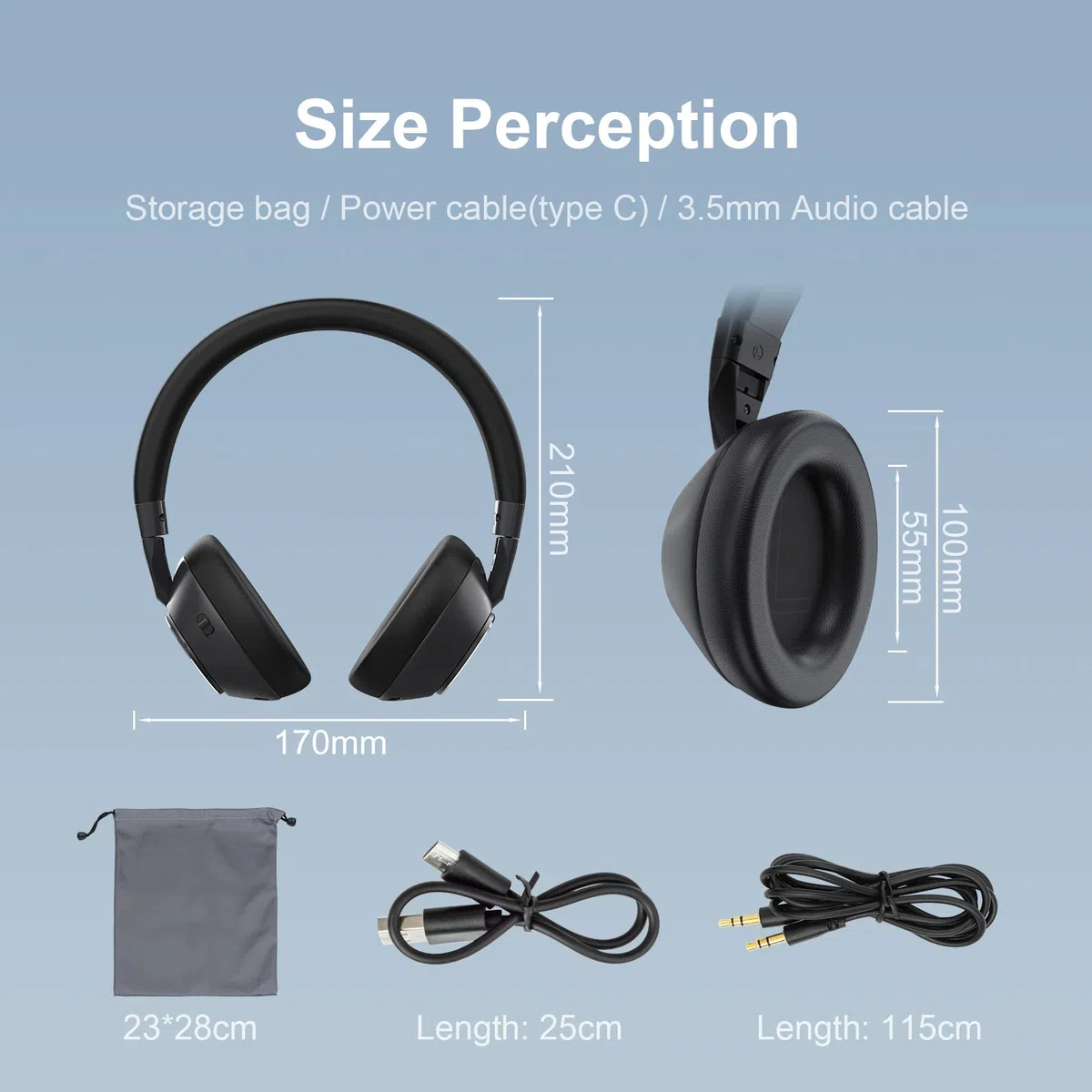 GRIFEMA GH1001, Écouteurs Bluetooth Supra-Auriculaires, Écouteurs sans Fil 5.1, 12-14 Heures de Lecture, Audio Haute Résolution, Basses Lourdes, Suppression du Bruit ANC, Sports de Plein Air, Noir