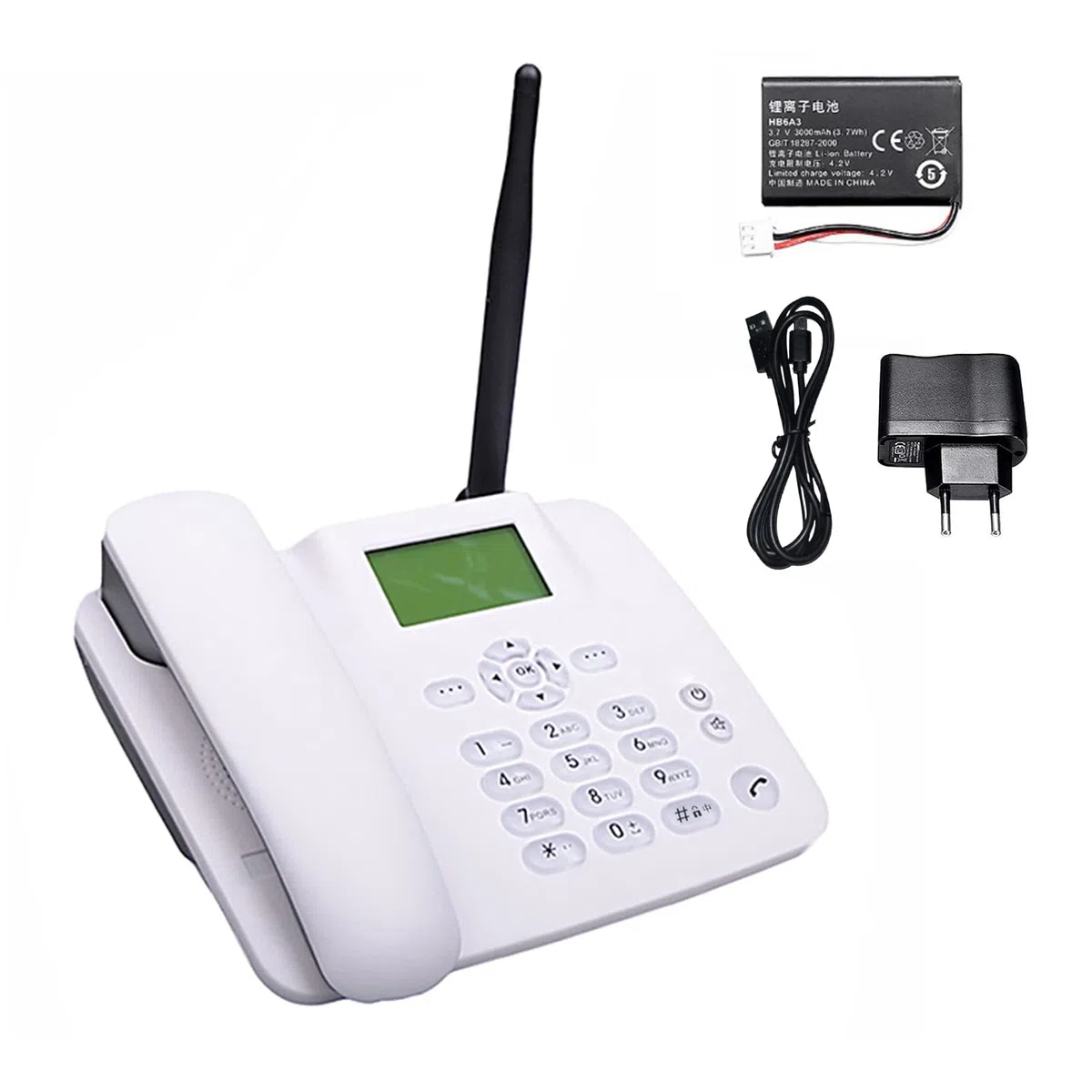 Téléphone Fixe sans Fil 4G Support de Bureau GSM 850/900/1800/1900MHz Carte SIM Antenne Radio-Réveil Fonction SMS pour Maison Centre d'appels