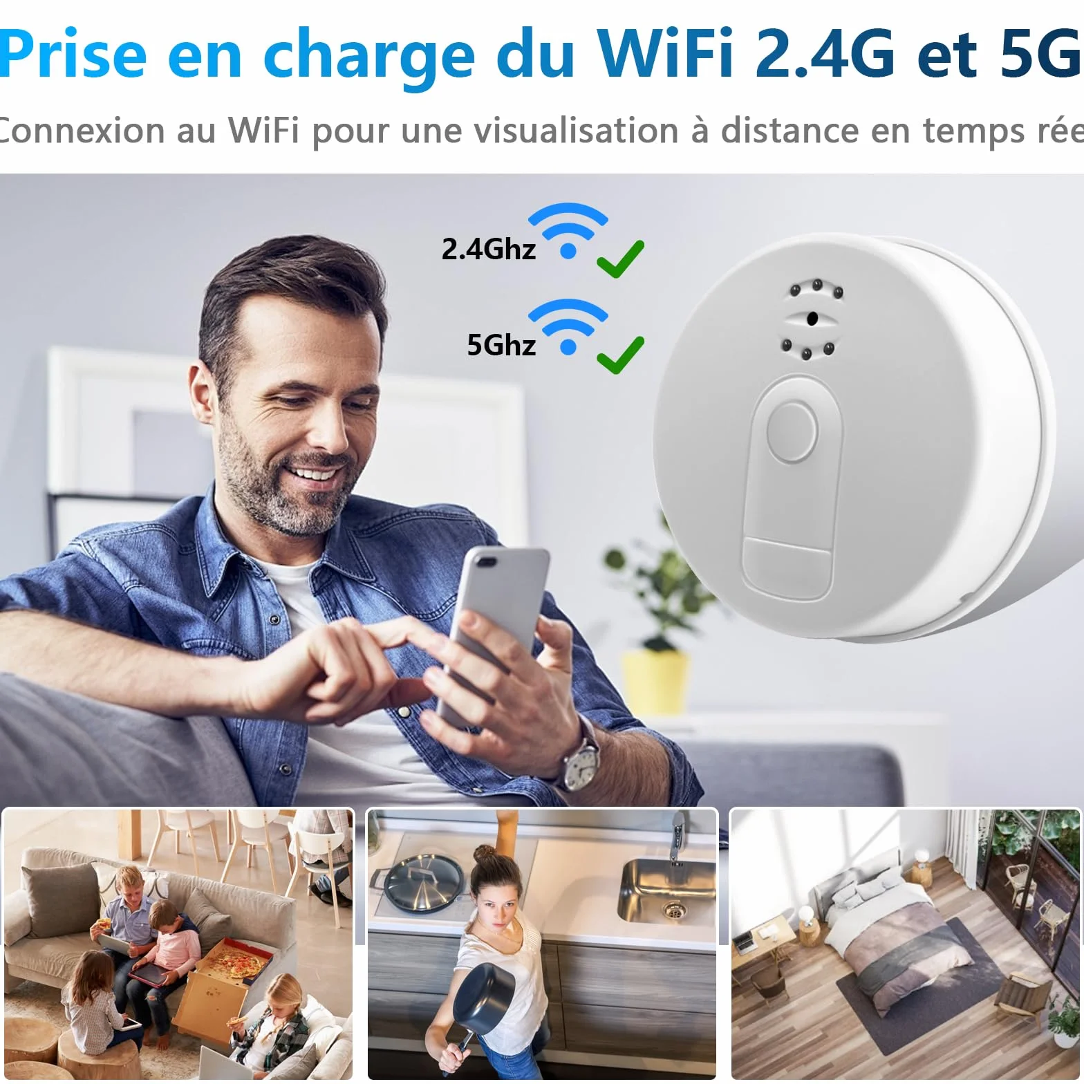 Caméra Cachée Wifi, Détecteur de Fumée Caméra Espion, Caméra Cachée Espion | Mini Caméra Cachée Espion Wifi 2.4 & 5Ghz avec Vision Nocturne et Détection de Mouvement pour APP Vue à Distance