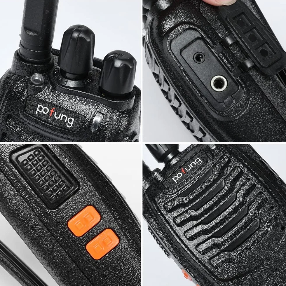 Talkie Walkie PT88E PMR446 sans Licence 16 Canaux Rechargeable avec Chargeur USB Lampe LED Professionnel 2pcs Noir