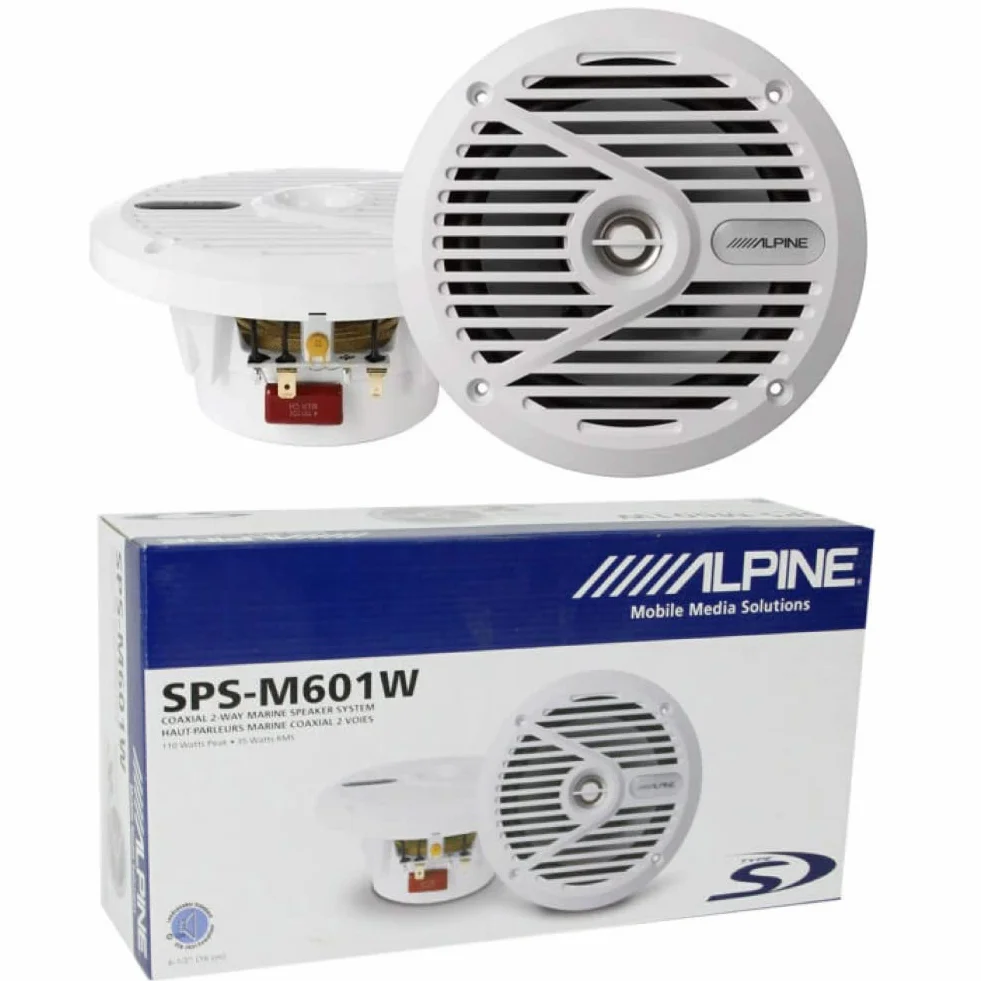 2 Enceintes Compatible avec Alpine SPS-M601W 16,5 cm 165 mm 6,5" Enceintes coaxiales 2 Voies Marines Blanches étanches 35 Watts rms 110 Watts Max 4 ohm Piscine Bateau mer, la Paire