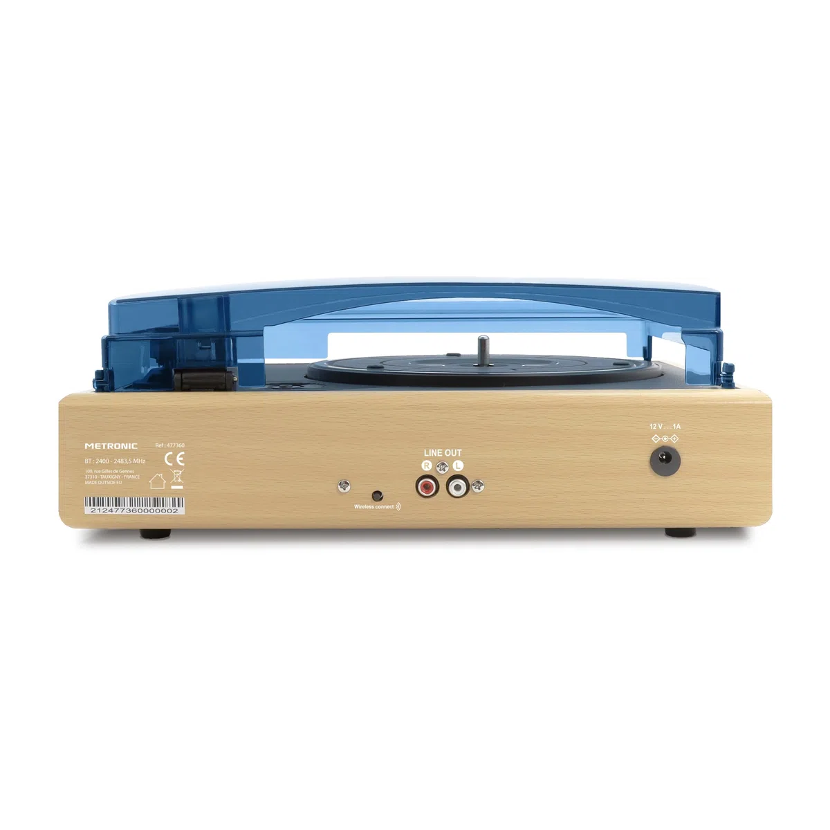 Metronic Platine Vinyle Bluetooth Vintage, Tourne Disque à 3 Vitesses 33, 45 et 78 Tours, Haut-Parleurs Intégrés, Finition Bois - 477360
