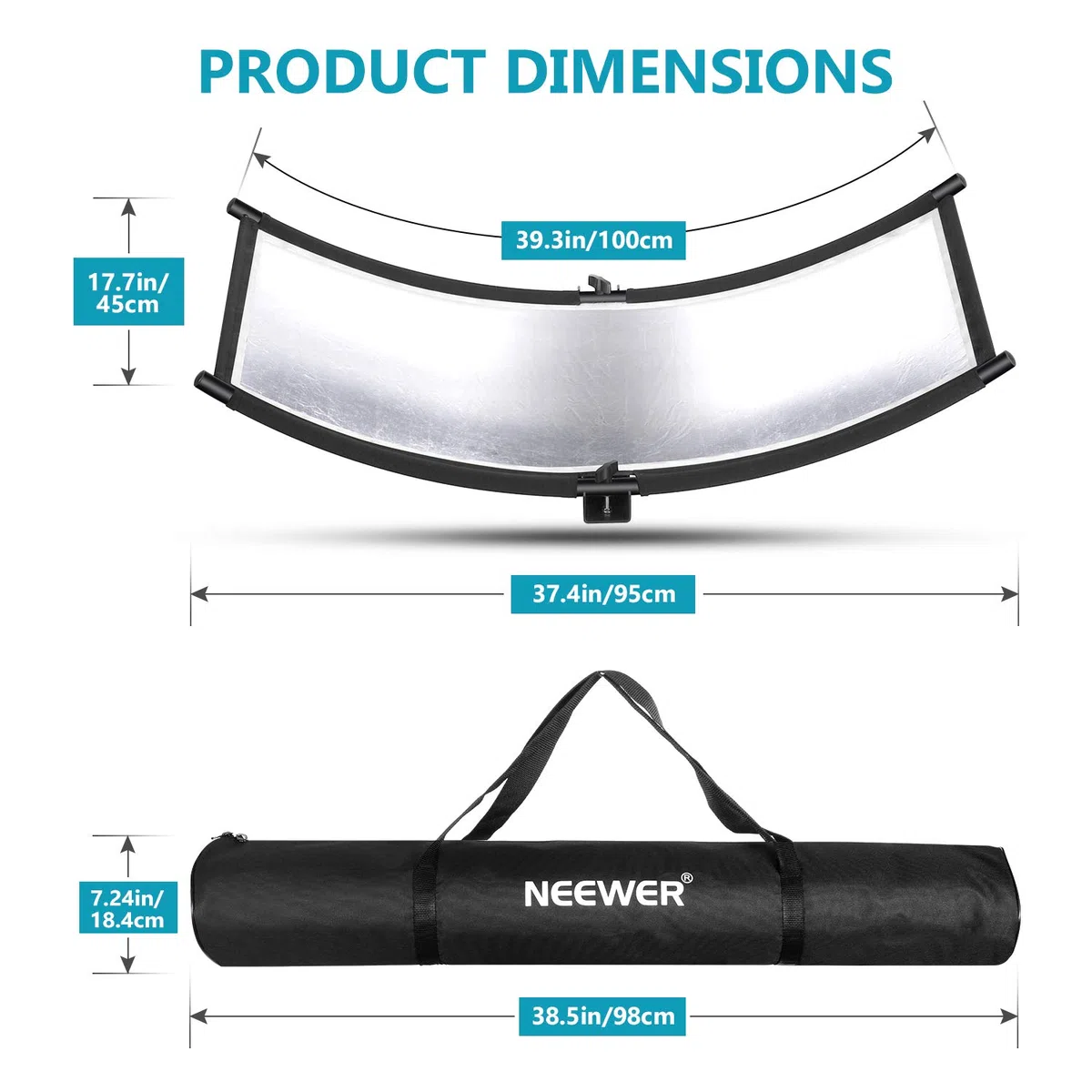 Neewer Diffuseur réflecteur de lumière à clapet avec Sac de Transport,100x45cm Photographie Réflecteur d'éclairage incurvé pour Photographie en Studio Photo,Noir/Blanc/Or/Argent(Support Non Inclus)