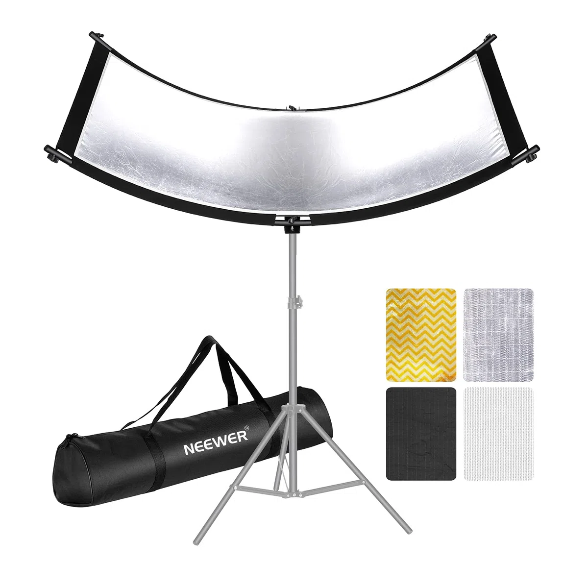 Neewer Diffuseur réflecteur de lumière à clapet avec Sac de Transport,100x45cm Photographie Réflecteur d'éclairage incurvé pour Photographie en Studio Photo,Noir/Blanc/Or/Argent(Support Non Inclus)