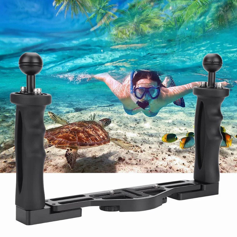 Cryfokt Poignée de Plateau en Aluminium pour Boîtier D'appareil Photo sous-Marin, Accessoire de Photographie de Plongée Robuste, Boule de 1 Pouce, Noire, 2 Poignées pour Photographes sous-Marins