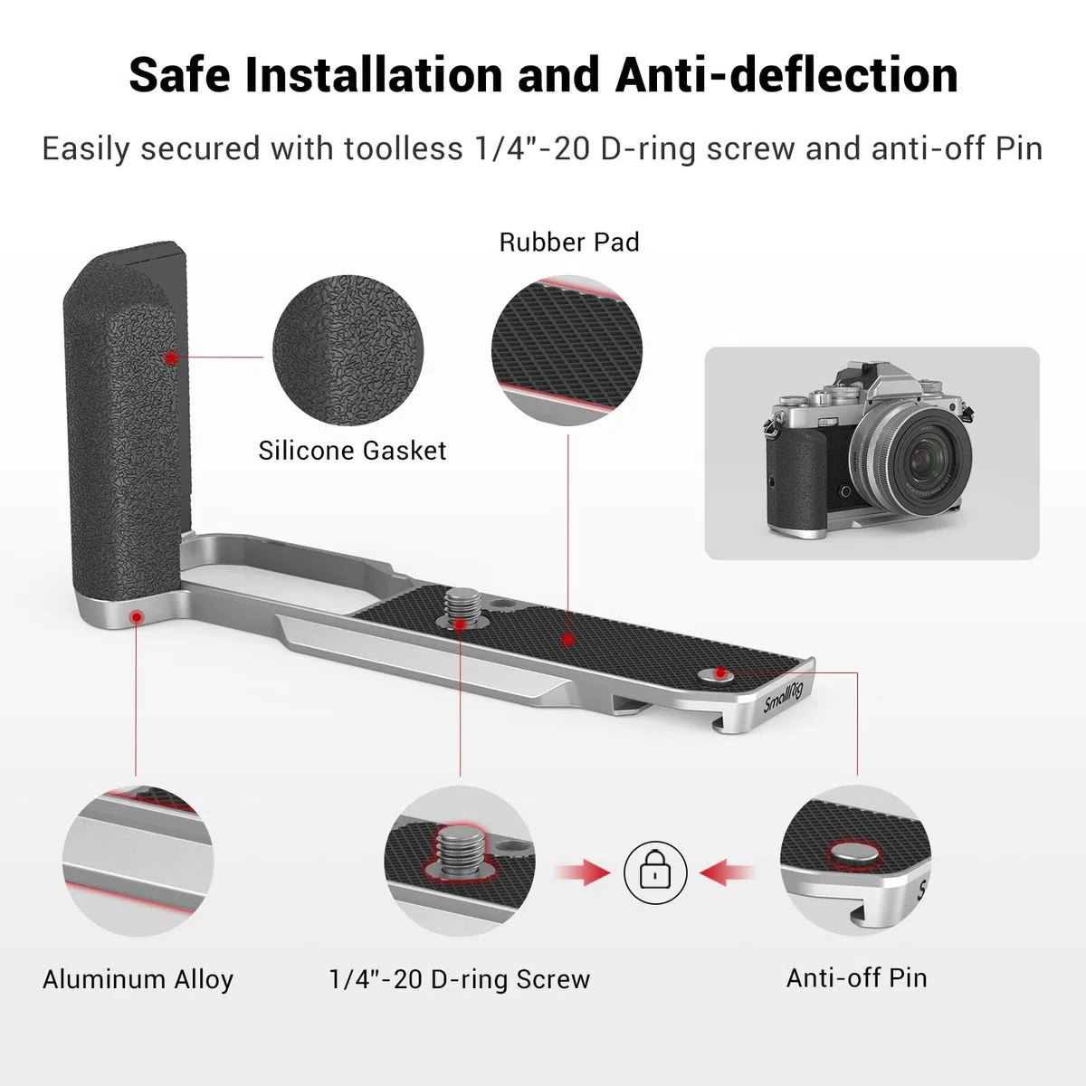 SMALLRIG Z FC L Shape Grip pour Nikon Z FC, Poignée Latérale Légère de Style Rétro avec Cold Shoe Intégrée, Plaque Intégrée pour Arca Swiss et Monture à Vis 1/4"-20-3480