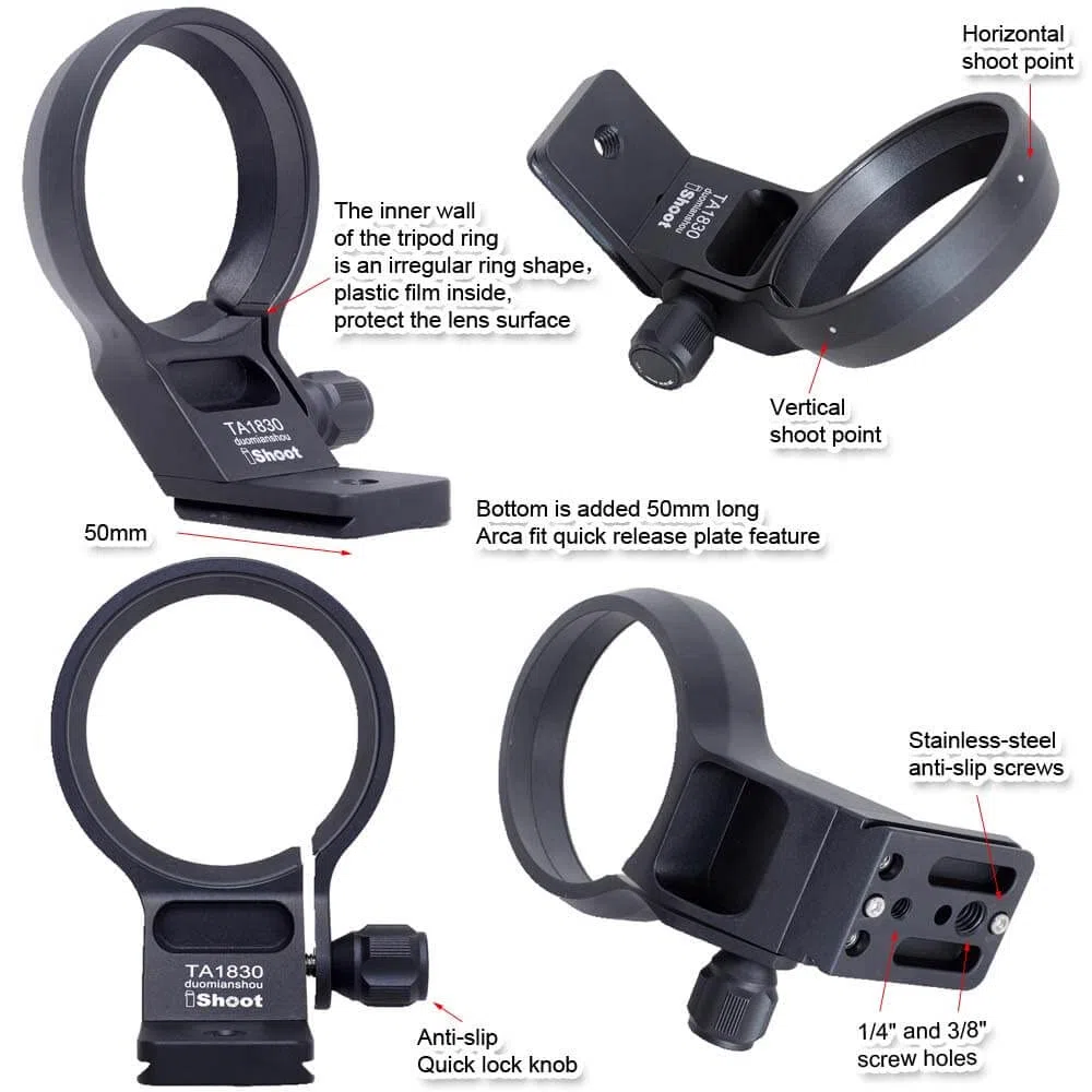 iShoot Anneau de Montage pour Trépied Bague Collier d'Objectif Compatible avec Tamron 18-300mm f/3.5-6.3 Di III-A VC VXD B061 (X/E Mount), Support d'Lentille plaque de dégagement rapide de la Arca Fit