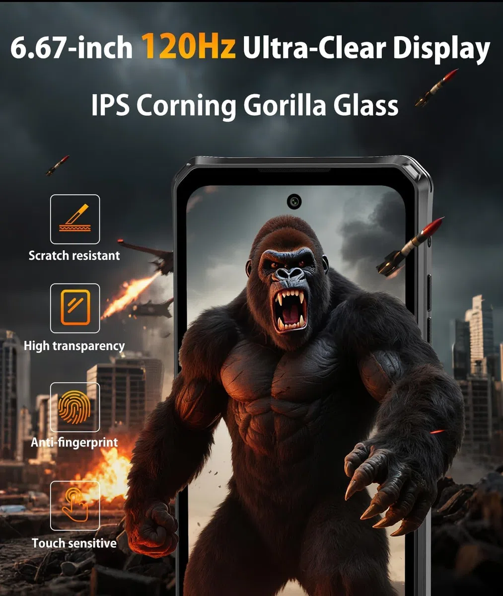 FOSSiBOT F114-28GO+256GO/2To+ écran 120 Hz Telephone Incassable Android 15 6.67''Gorilla Glass, 10.8mm Smartphone incassable léger, 50MP AI Caméra,5000mAh Telephone Portable, IP68/IP69K/NFC/4G | 10,8 mm/216 g léger