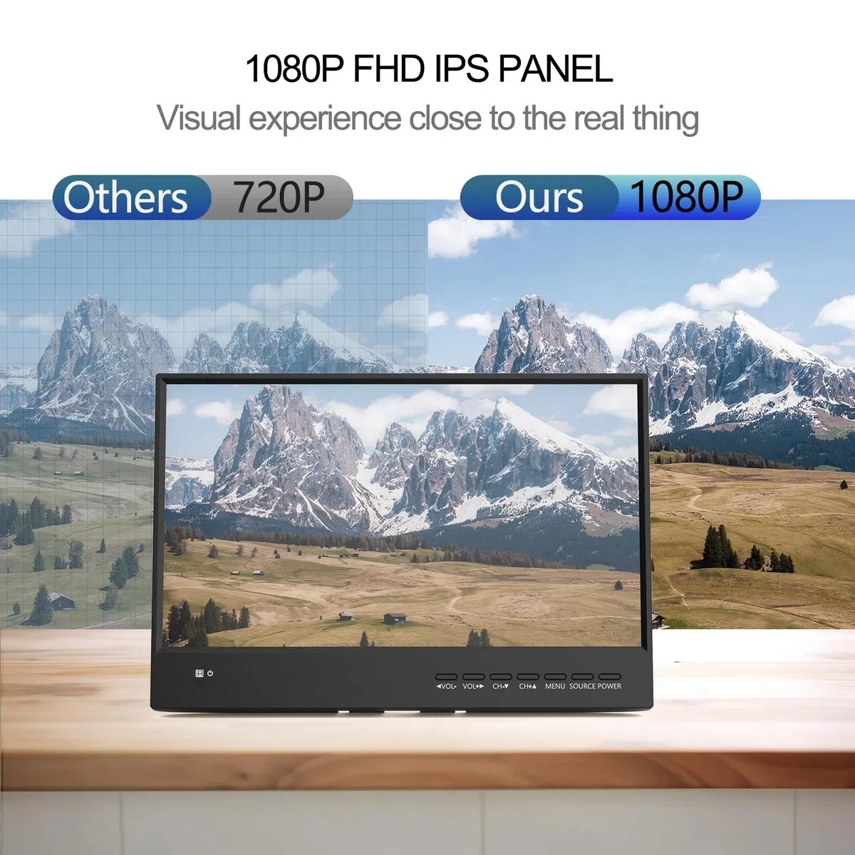 KCR 15,6 Pouces IPS 1080P Freeview Cable TV, HDTV DVB-T2 Tuner, entrée AV, HDMI/VGA PC Monitor, USB Slot, Remote Control, Car (12 Volt) Or Mains Power