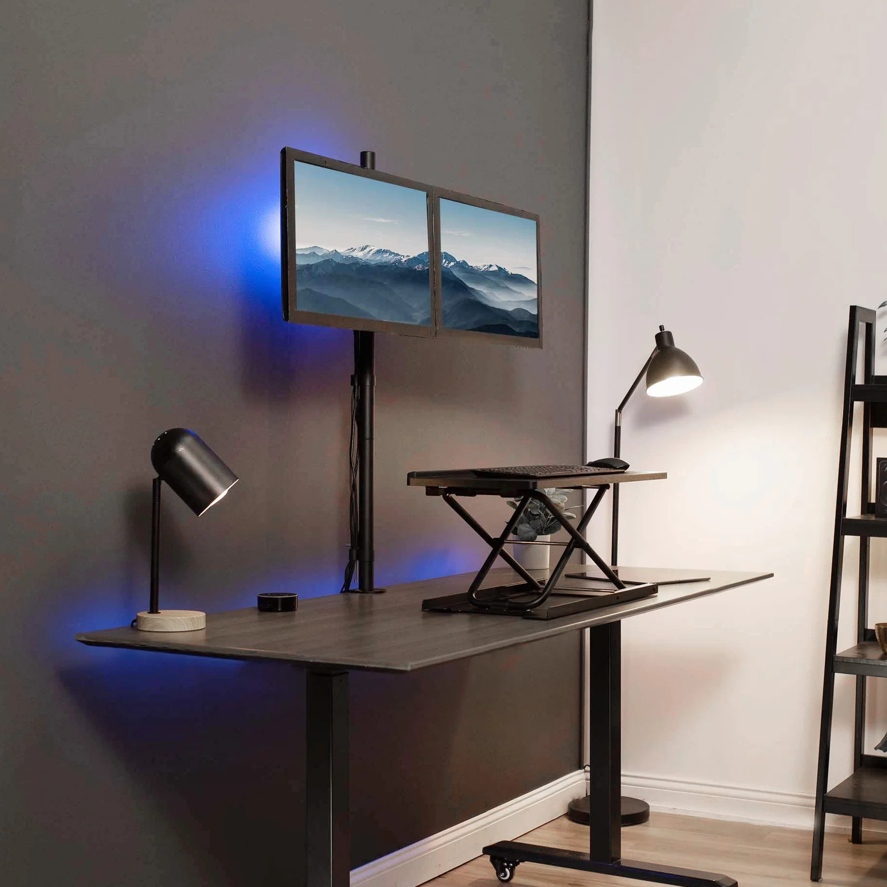 Vivo STAND-V012 Support de Bureau pour Double écran Extra Haut de 99,1 cm, entièrement réglable pour écrans jusqu'à 27", Noir