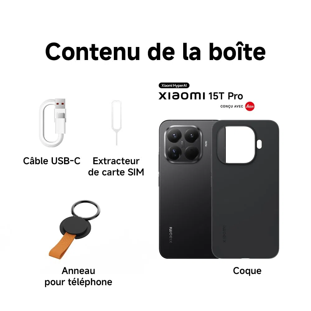 XIAOMI 15T Pro Smartphone 12＋512 Go Processeur Dimensity 9400+ - Titane | Écran 6,83" 144Hz, téléobjectif Leica x5 Pro 50 MP, batterie 5500mAh, 2 ans de garantie, chargeur non inclus