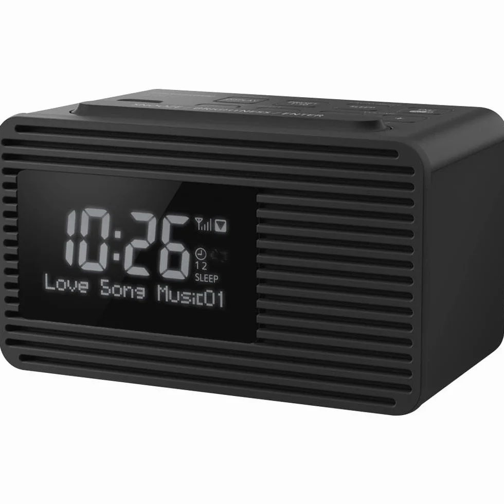 Panasonic Radio-réveil DAB/FM RC-D8EG-K I Fréquences : FM/DAB/DAB+ 1W USB Horloge Fonctionne sur secteur ou piles Fonction préréglage Fonction double alarme Ecran LCD noir - Version Française