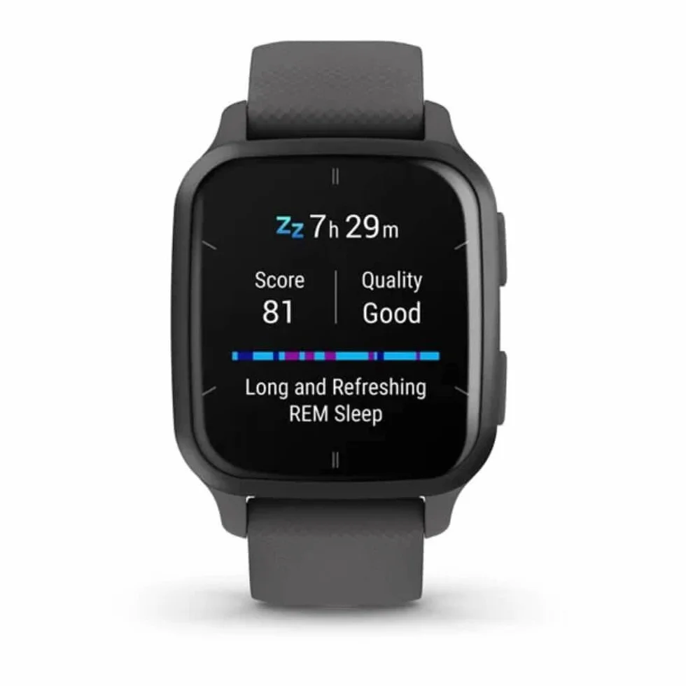 Garmin Venu Sq 2 - Montre connectée GPS Multisports avec écran AMOLED et Suivi santé - Gray avec Bracelet Gris foncé - Boîtier 40 mm Noir
