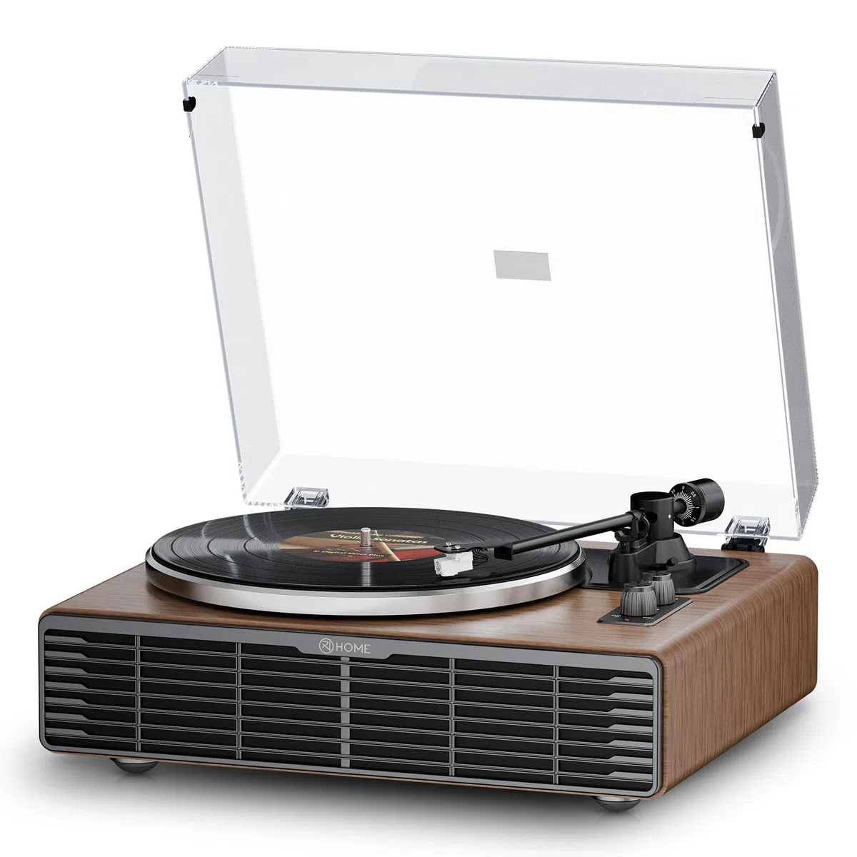 Platine Vinyle Tourne Disque Vinyle Bluetooth, Platines HiFi avec Haut-parleurs Intégrés, Préampli Phono, Cellule AT-3600L, 2 Vitesses 33/45 RPM, Tourne Disque Lecteur Vintage Turntable (Noyer)