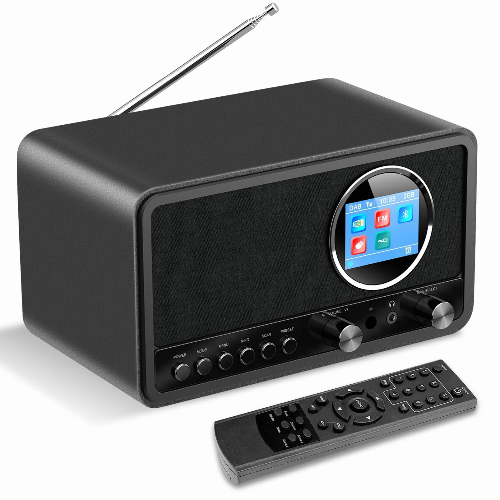 Wholede Radio DAB+/FM avec Bluetooth, radio numérique DAB Plus, radio de cuisine, radio-réveil, avec minuterie de mise en veille, alarme Snooze, USB/Aux-In, noir