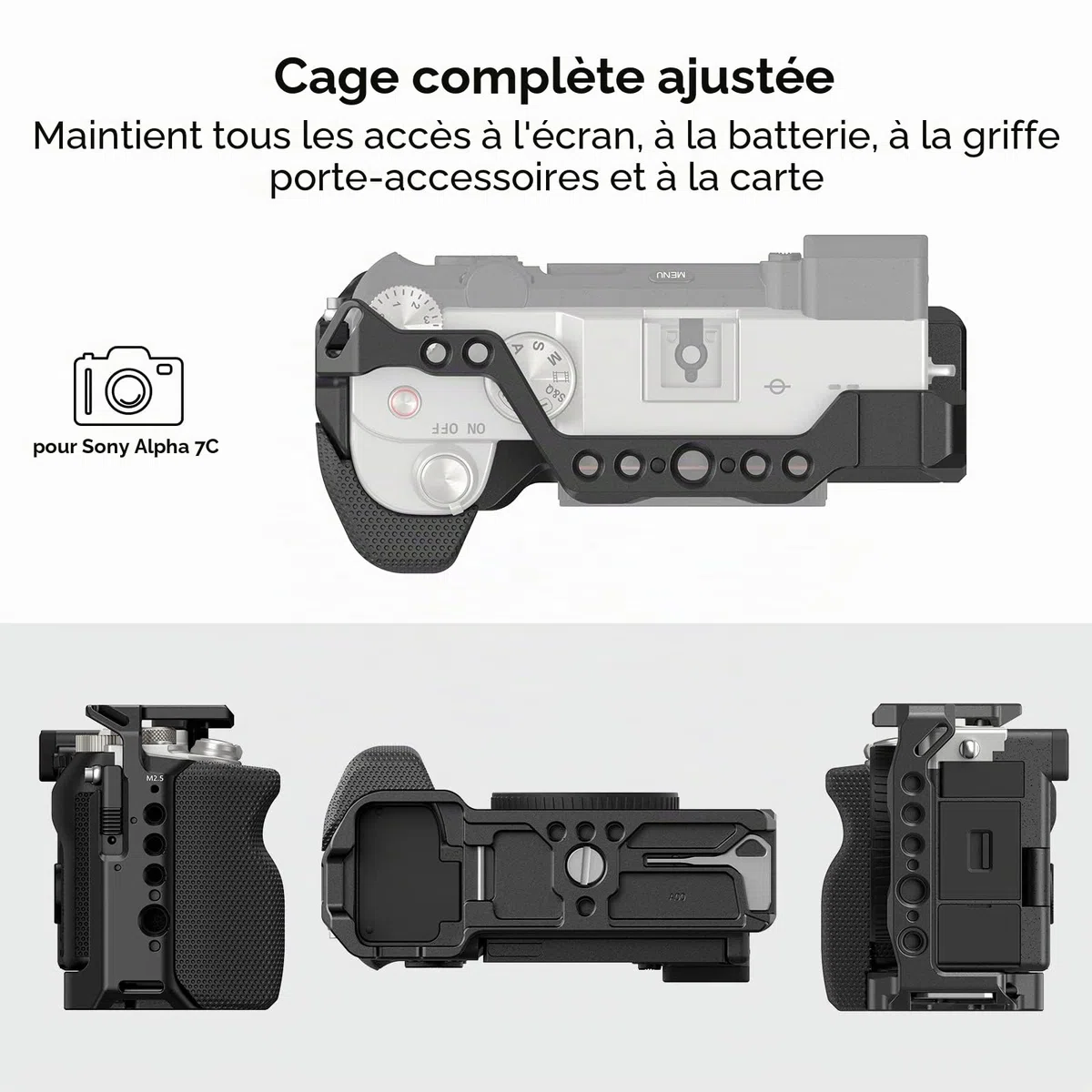 SMALLRIG A7C Cage avec Poignée Latérale en Silicone, Plaque à Dégagement Rapide pour Arca et Trous de Positionnement pour Arri, Support de Cold Shoe - 3212B