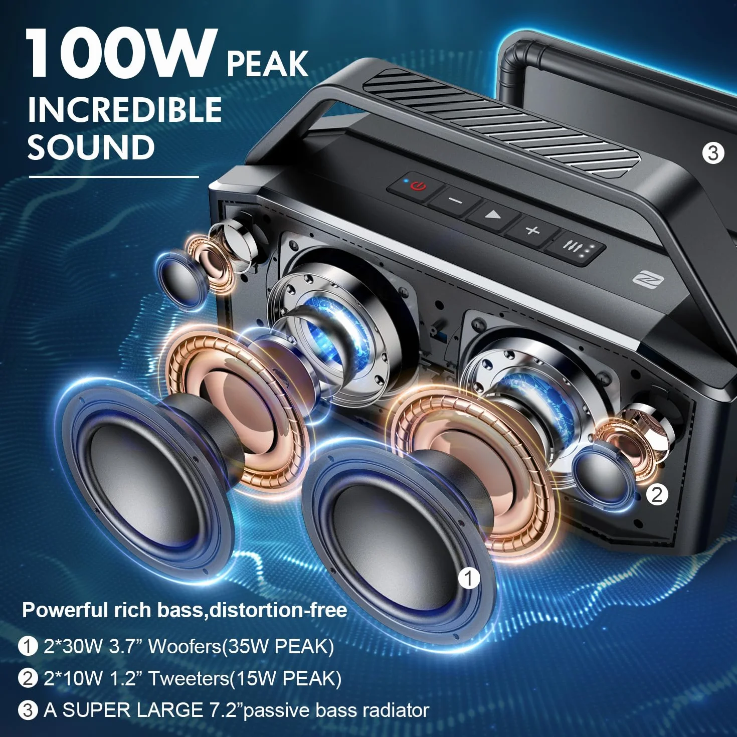 W-KING Enceinte Bluetooth Puissante, 60W(100W Peak) Portable Haut-Parleur Bluetooth étanche Chantier sans Fil, Basses Profondes/Batterie externe/appairage/40H/TF/AUX/EQ, Grand Fête Extérieur Boombox | 108dB Deep Bass, 60W Chantier Portable sans Fil Blueto