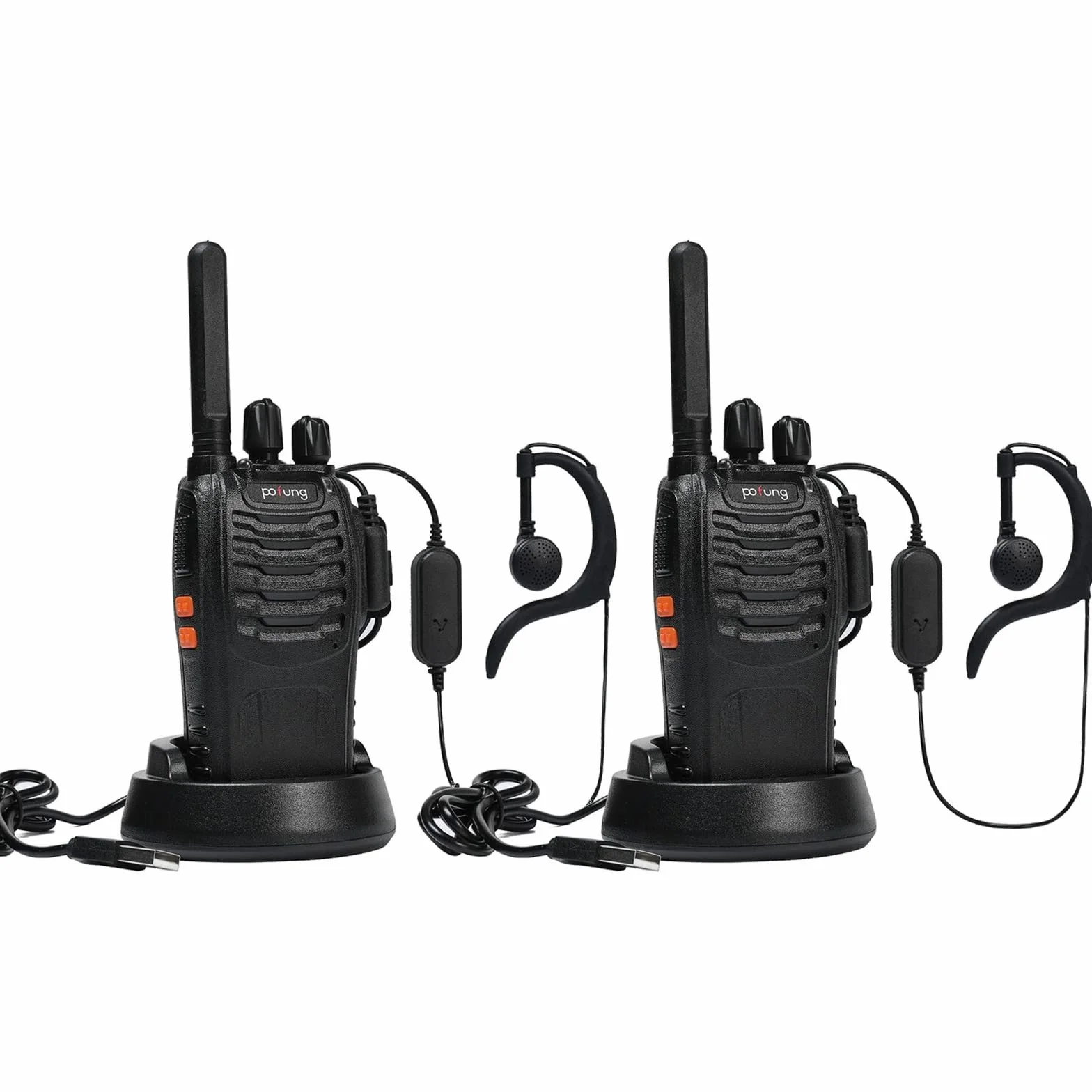 Talkie Walkie PT88E PMR446 sans Licence 16 Canaux Rechargeable avec Chargeur USB Lampe LED Professionnel 2pcs Noir