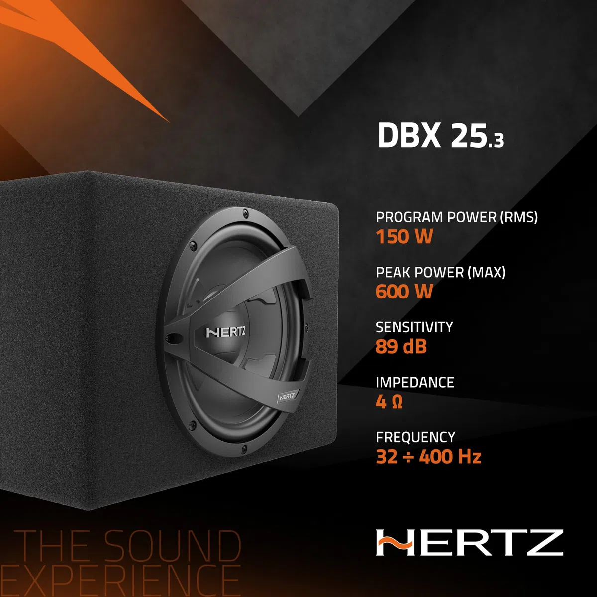 Hertz DBX 25.3 subwoofer en Caisson Bass-Reflex 250 mm, 600 W | 10 pouces, polypropylène avec mica, 150 W RMS, Xmax 9 mm, 32-400 Hz, aimant ferrite