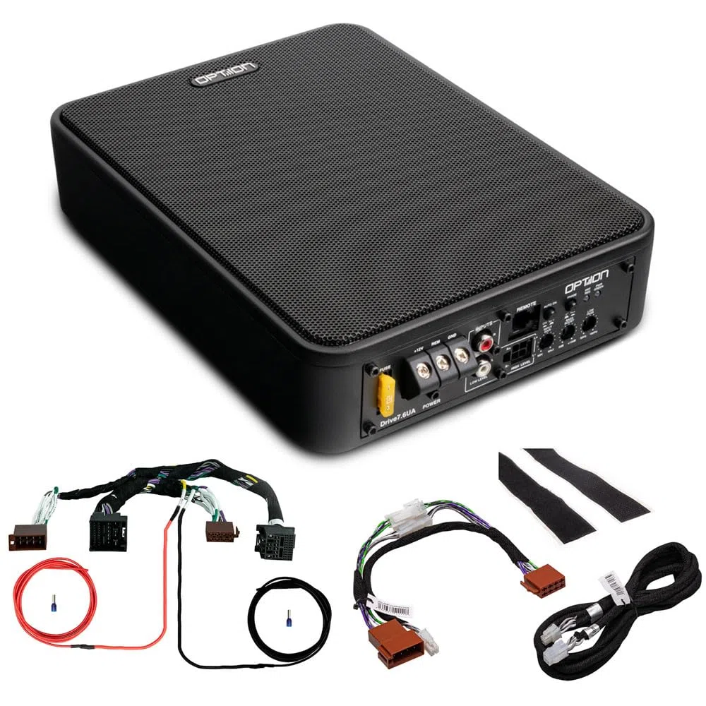 Option Drive7.6UA Caisson de basses compatible avec Ford Transit (7ème génération, à partir de l'année de construction 2019) – Kit 100 % Plug & Play pour caisson de basses actif sous siège pour Ford