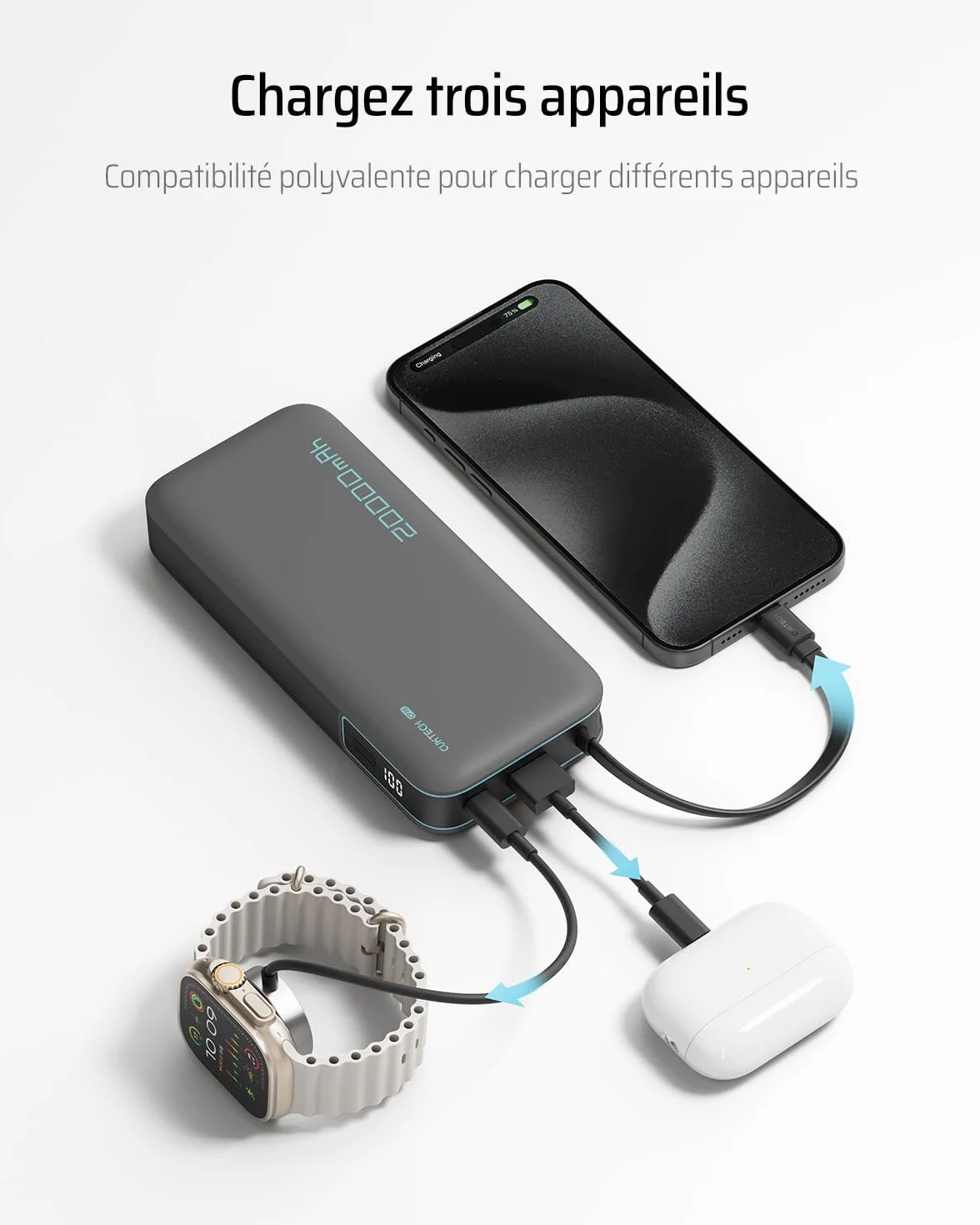 CUKTECH 45W Power Bank 20000mAh Batterie Externe Charge Rapide USB C pour iPhone Samsung Xiaomi