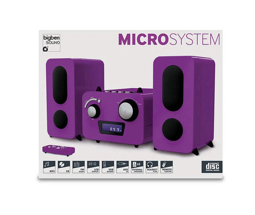 Microchaîne Violette Lecteur CD - Radio PLL FM Stéréo - 2 Hauts parleurs