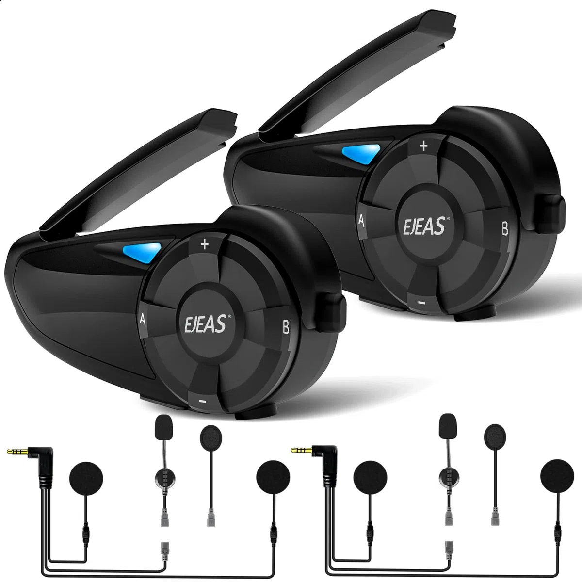 EJEAS Q7 Intercom Moto Duo pour 2 Casques, Système d'Interphone de Casque de Moto Bluetooth 5.1 avec Son Stéréo et Paire Rapide pour l'équitation, Le Ski et l'alpinisme (Lot de 2)