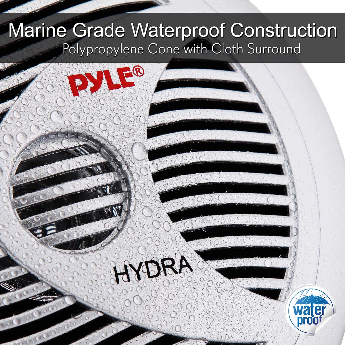 Enceintes marines doubles Pyle 6,5" - Système audio stéréo extérieur 2 voies étanche et résistant aux intempéries avec 150 watts de puissance, cône en polypropylène et contour en tissu