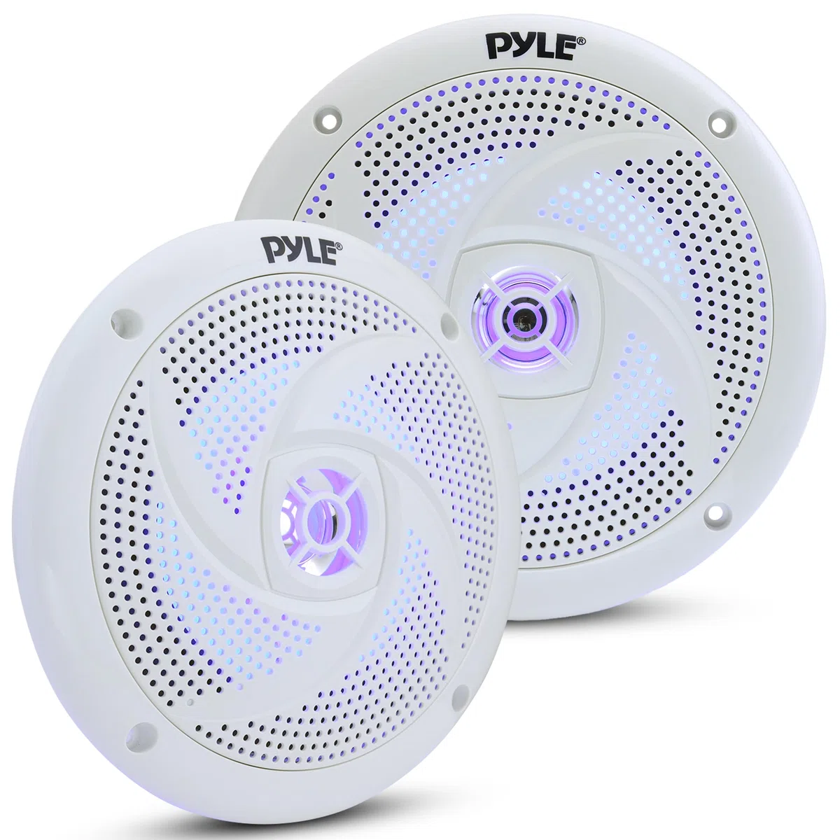 Pyle Haut-parleurs Marins étanches à Profil Bas – 240 W 16,5 cm 2 Voies, 1 Paire Mince, étanche, résistant aux intempéries, système Audio stéréo extérieur avec lumières Del Bleues (Blanc)