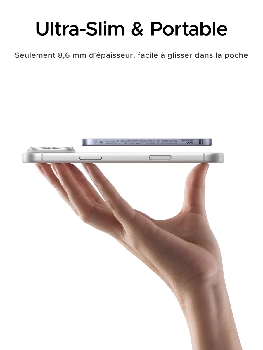 UGREEN MagFlow Air Qi2 15W Ultra Slim Power Bank MagSafe 5000mAh (Gris) | Batterie Externe USB C PD 20W Charge Rapide, Chargeur Magnétique Compatible avec iPhone 17 16 15 14 13 12 Air Plus Pro Max