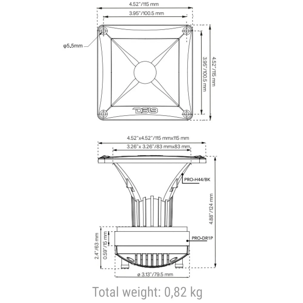 DS 18 Set PRO-DR1PK44 1 Tweeter à pavillon à Compression 11,5 x 11,5 cm 120 Watts rms 240 Watts Max 8 ohm 107,3 ​​DB pour fête à Domicile, 1 pièce