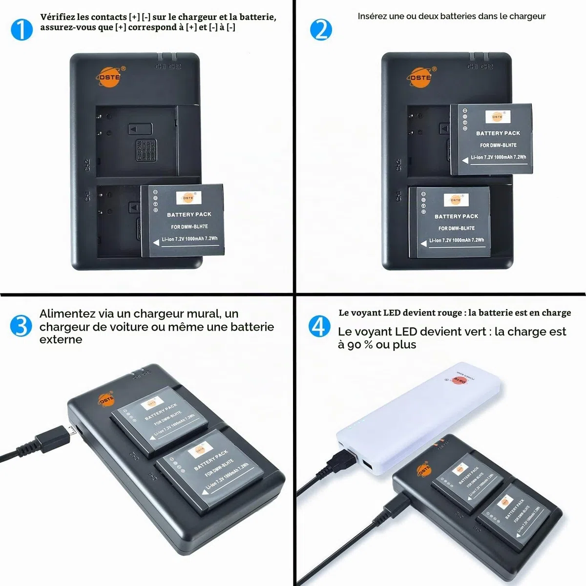 DSTE 2PCS DMW-BLH7E Batterie & Chargeur Compatible pour Panasonic Lumix DSC-GM1 DMC-GF7K DMC-GM1K