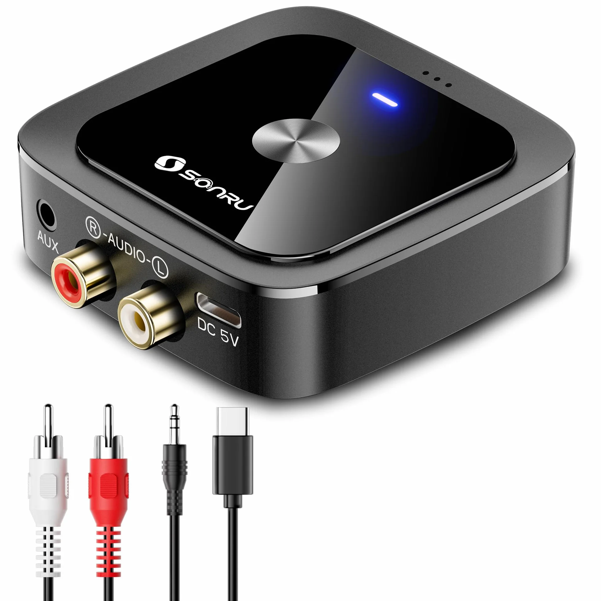 SONRU Récepteur Bluetooth 6.0 Jack Adaptateur RCA pour Chaîne Hi-Fi Voiture 2RCA 3.5mm